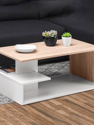 MODREN WOODEN & WHITE COFFE TABLE