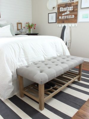 TUFTED BEDROOM BENCH WITH STORAGE SHELF